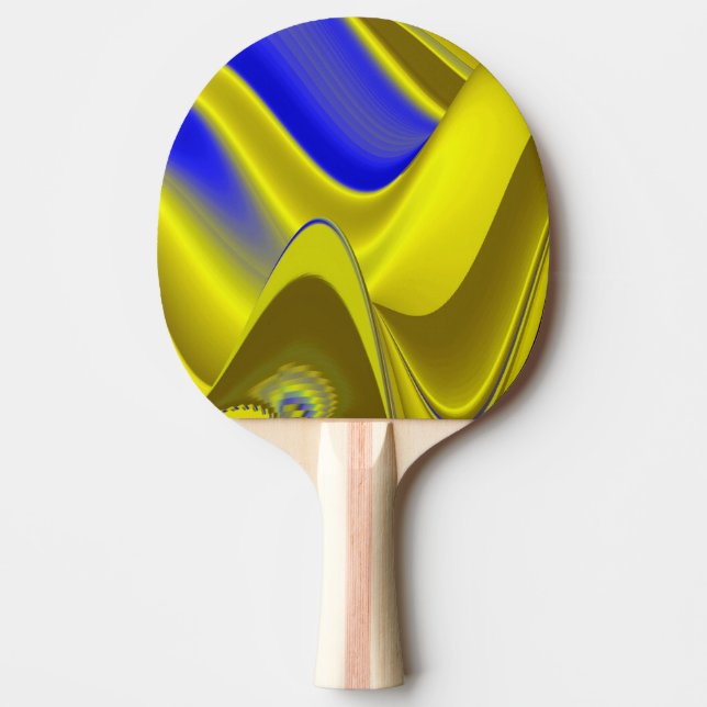 3D Abstract Rainbowart in Gold Yellow Blue Ping Pong Paddle (Front)