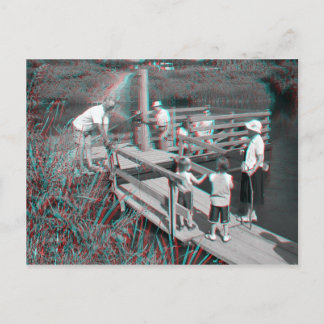 3D Anaglyph - Hampton Lode Ferry, Shropshire, UK Postcard