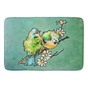 3D and Watercolor Illusion of a Pair of Chickadees Bath Mat