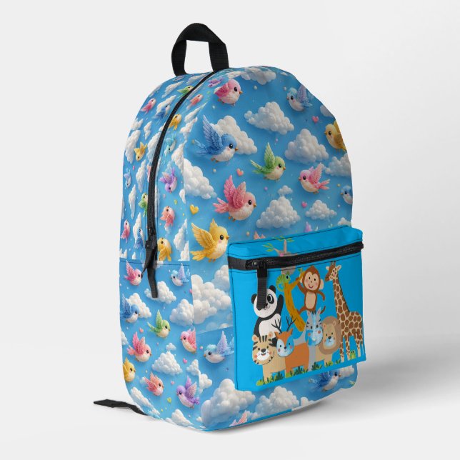 3D animal and bird printed colourful Backpack (Back Corner Left)
