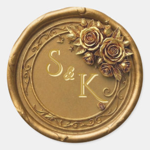 3D Antique Gold Wax Seal Rose Wedding Monogram Sti