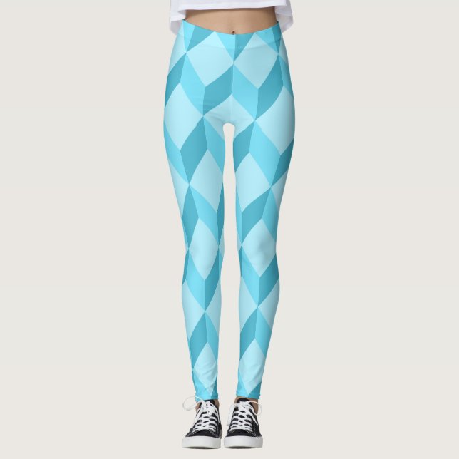3D Aqua Blue Cubes Geometric Leggings (Front)