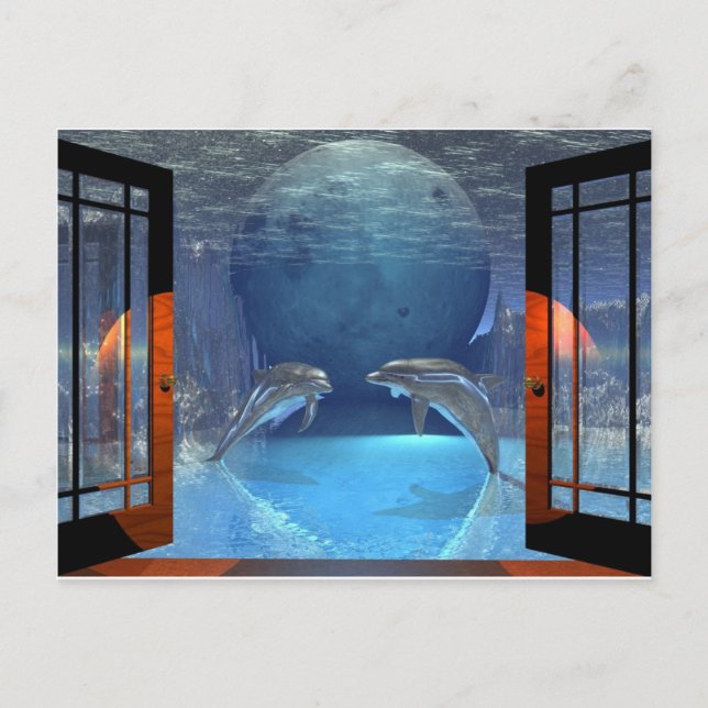 3d art dolphin together postcard (Front)