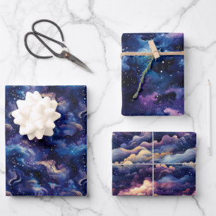 3D Astral Mirage: Mystical Night Sky Design Wrapping Paper Sheet
