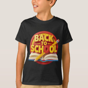 3D Back To School Open Book Pencil Badge Graphic T T-Shirt