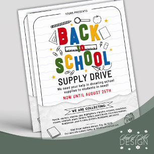 3D Back To School Supply Drive Typography Donation Flyer