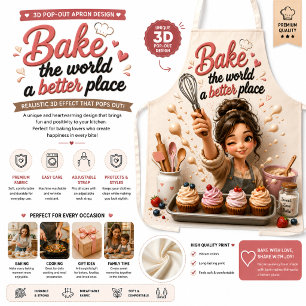 3D Baking Apron Design Cute Baker Girl Kitchen