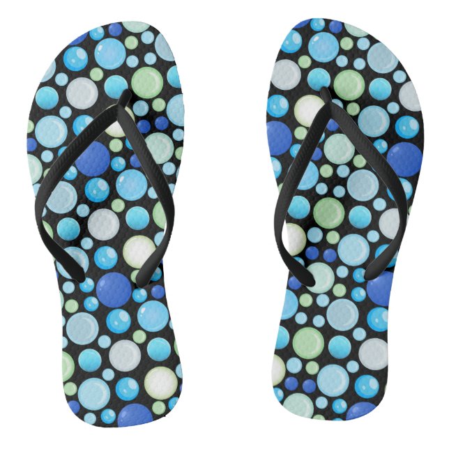 3D Balls Pattern.01.b Black BG Flip Flops (Footbed)