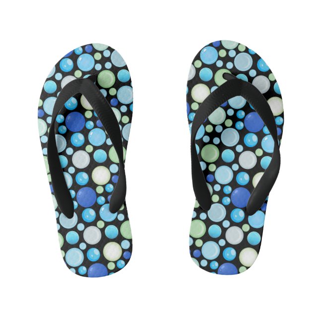 3D Balls Pattern.01.b Black BG Kid's Flip Flops (Footbed)