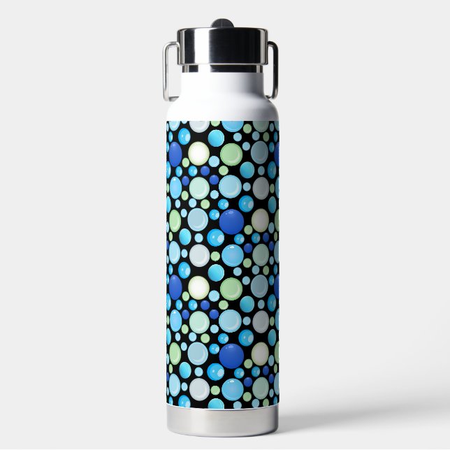 3D Balls Pattern.01.b Black BG Water Bottle (Front)