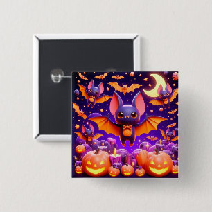 3D bats pumpkins halloween 15 Cm Square Badge