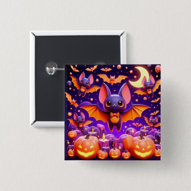 3D bats pumpkins halloween 15 Cm Square Badge (Front & Back)