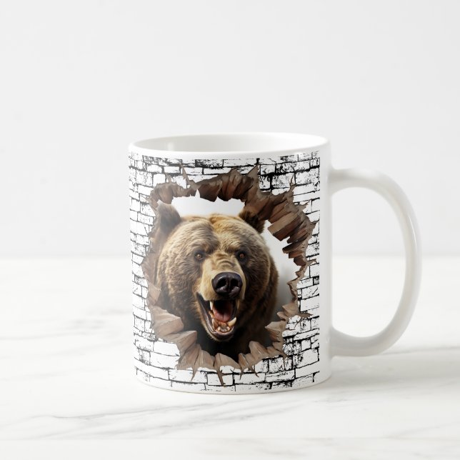 3D Bear Wall Break Art – Realistic Safari Coffee Mug (Right)