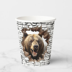 3D Bear Wall Break Art – Realistic Safari Paper Cups