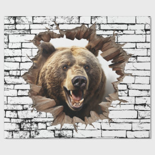 3D Bear Wall Break Art – Realistic Safari Wrapping Paper