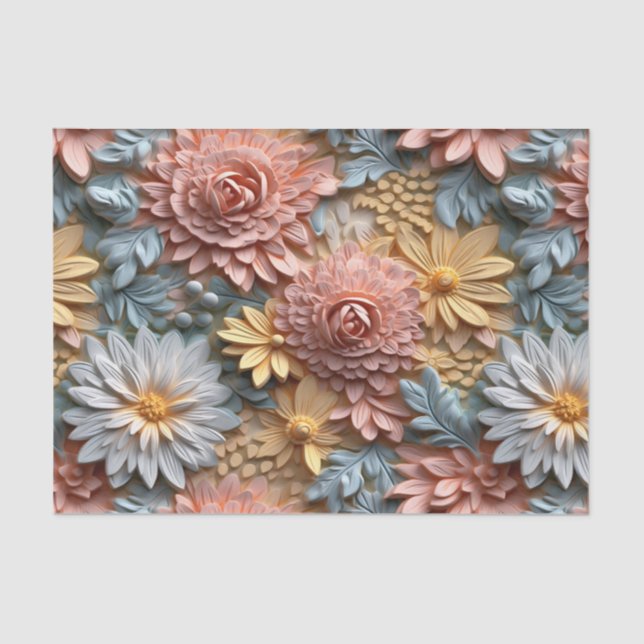 3d Beautiful Pastel Flowers Decoupage Tissue Paper (Front)