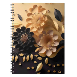 3D Black and Gold Flowers Notebook