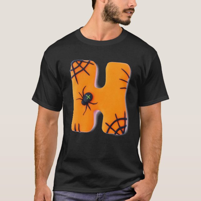 3D Black and Orange Text Word Letter 'H' T-Shirt (Front)