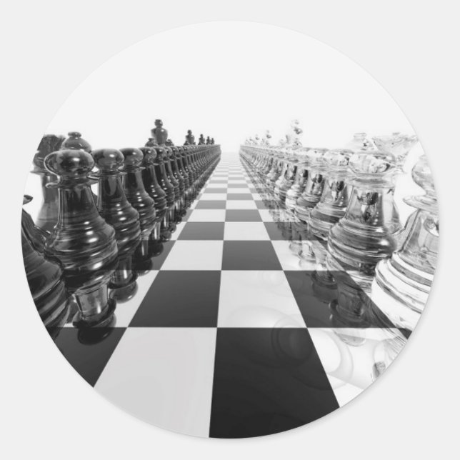 3D Black and White Chess Board Classic Round Sticker (Front)