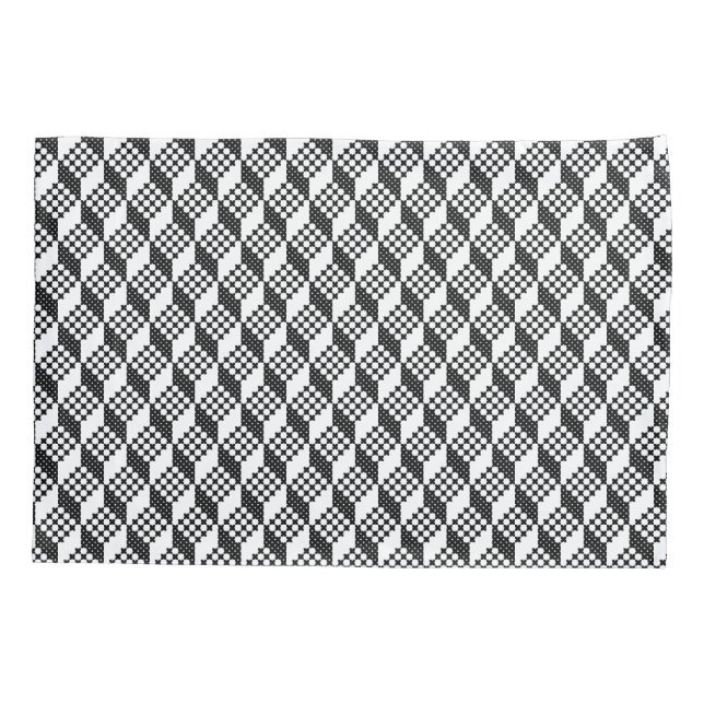 3D black and white cross-stitch cubes pattern Pillowcase (Back-Left)