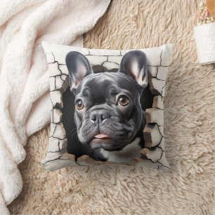 3D Black French Bulldog Cracked Hole Cushion