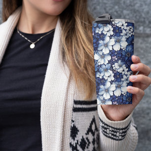 3D Blue and Grey Floral Thermal Tumbler