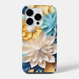3D Blue and Yellow Floral Fantasy iPhone 14 Pro Case
