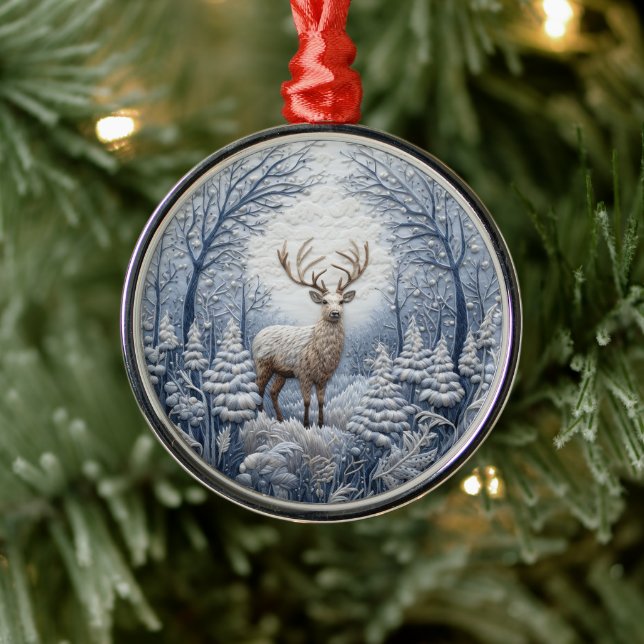 3D Blue Deer in Winter Wonderland Christmas Metal Tree Decoration (Tree)