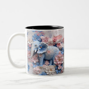 3D Blue Elephant Mug with Flowers