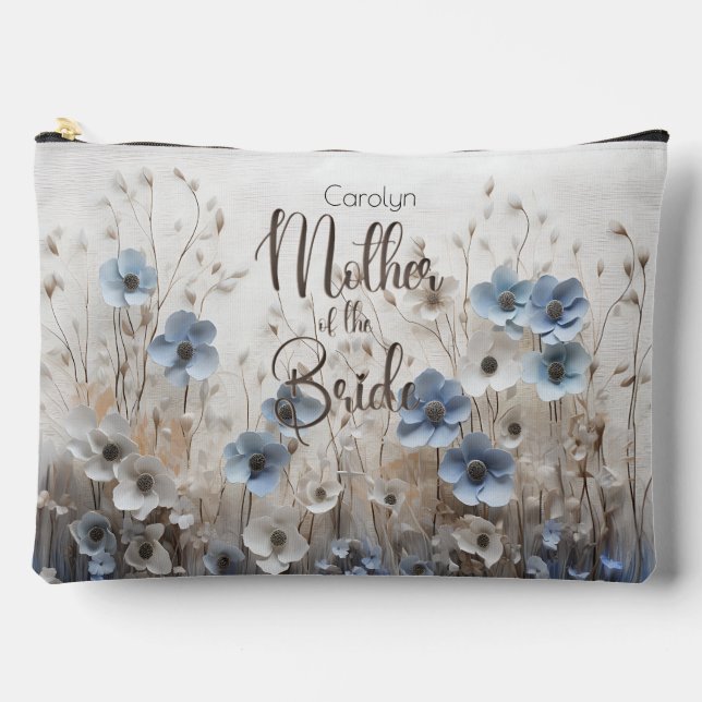 3D Blue Flower Garden Mother of the Bride Accessory Pouch (Front)