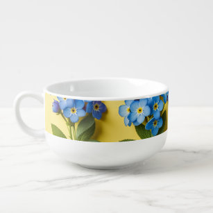 3D Blue Forget-me-nots on yellow background Soup Mug