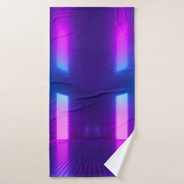 3d, blue pink violet neon abstract background, ult bath towel (Bath Towel)