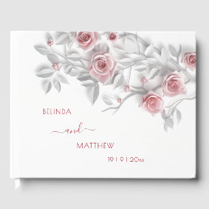 3D  Blush Pink Grey Roses   Wedding Guest Book