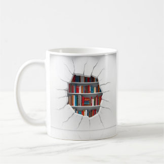 3d books appear through breaking hole design coffee mug