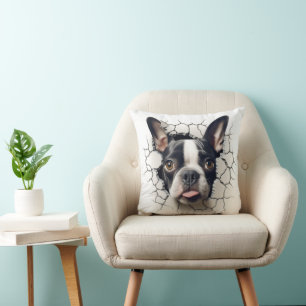 3D Boston Terrier Cracked Hole Cushion