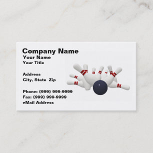 3D Bowling Ball Striking Pins (on White BG) Business Card