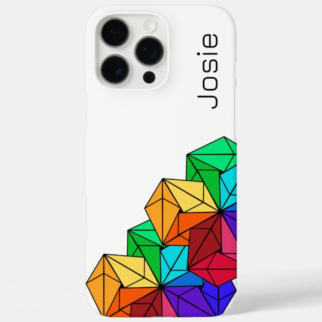 3D Bright Rainbow Cube Triangles on White Add Name Case-Mate iPhone Case (Back)
