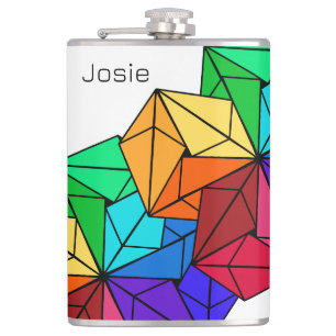 3D Bright Rainbow Cube Triangles on White Add Name Hip Flask