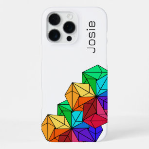 3D Bright Rainbow Cube Triangles on White Add Name iPhone 16 Pro Max Case