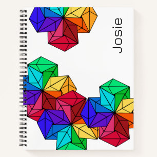 3D Bright Rainbow Cube Triangles on White Add Name Notebook