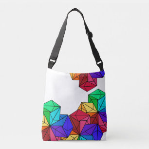 3D Bright Rainbow Cube Triangles on White Crossbody Bag