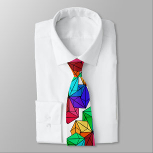 3D Bright Rainbow Cube Triangles on White Tie