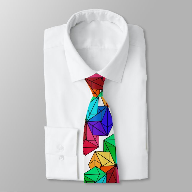 3D Bright Rainbow Random Cube Triangles on White Tie (Tied)