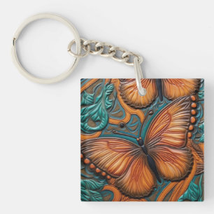 3D Brown and Turquoise Butterfly Key Ring