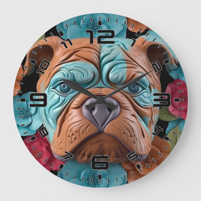 3D Bulldog Large Clock (Front)