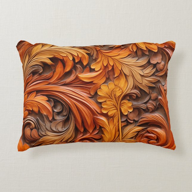 3d burnt orange floral accent pillow (Front)