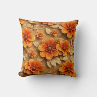 3d burnt orange flowers throw pillow, cushion