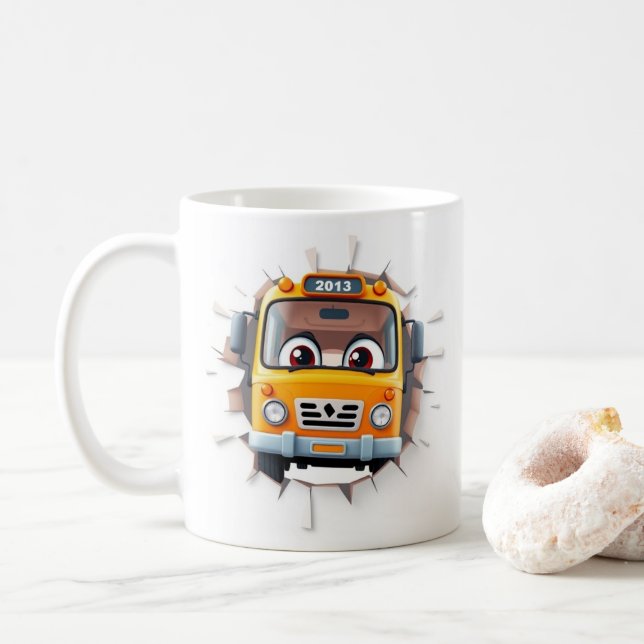 3d cartoon bus mug wrap, 3d mug wrap design (With Donut)