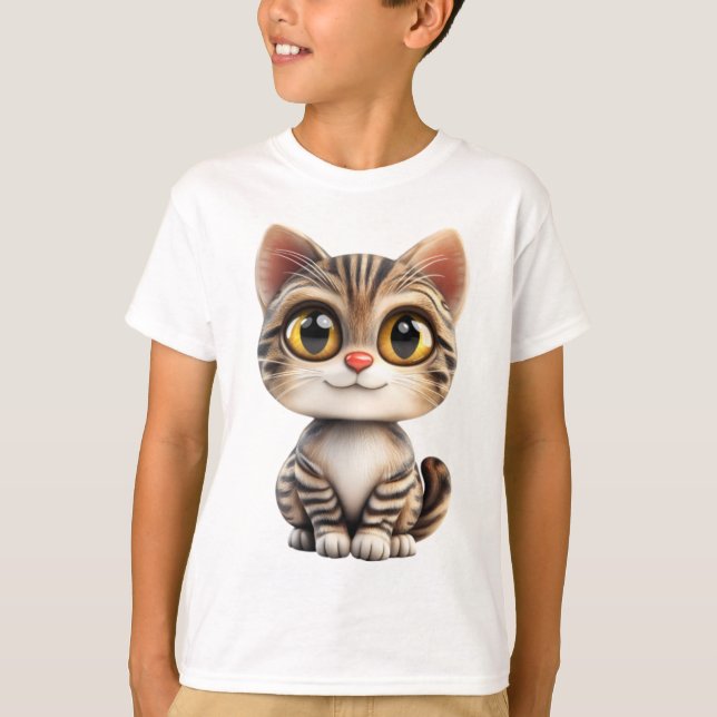 3D Cartoon Cat – Adorable Cat Animal Design  T-Shirt (Front)