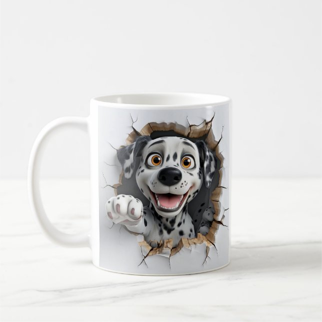 3D Cartoon Dalmatian Joyfully Breaking Through Wal Coffee Mug (Left)